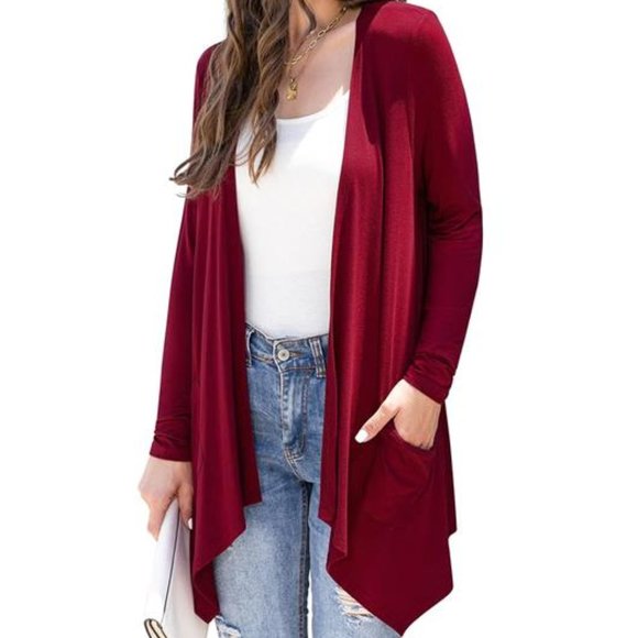 Womens Red Cardigan With Pockets Medium Lightweight Sweater Fall Fashion Trends - Picture 1 of 4